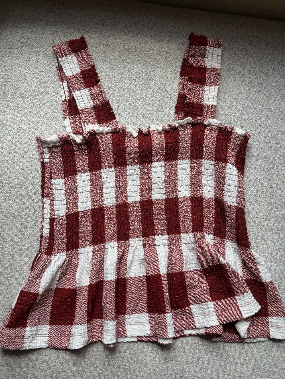 NWT Loft Rust & White Smocked Stretchy Peplum Sleeveless Top - Picture 4 of 5